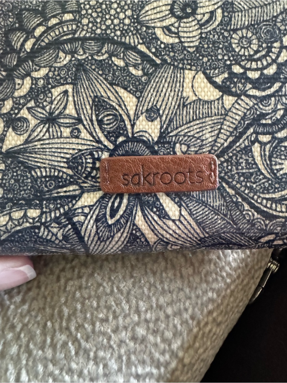 Sakroots Navy and Cream Floral Zip Wristlet/Wallet with Strap - Picture 2 of 7
